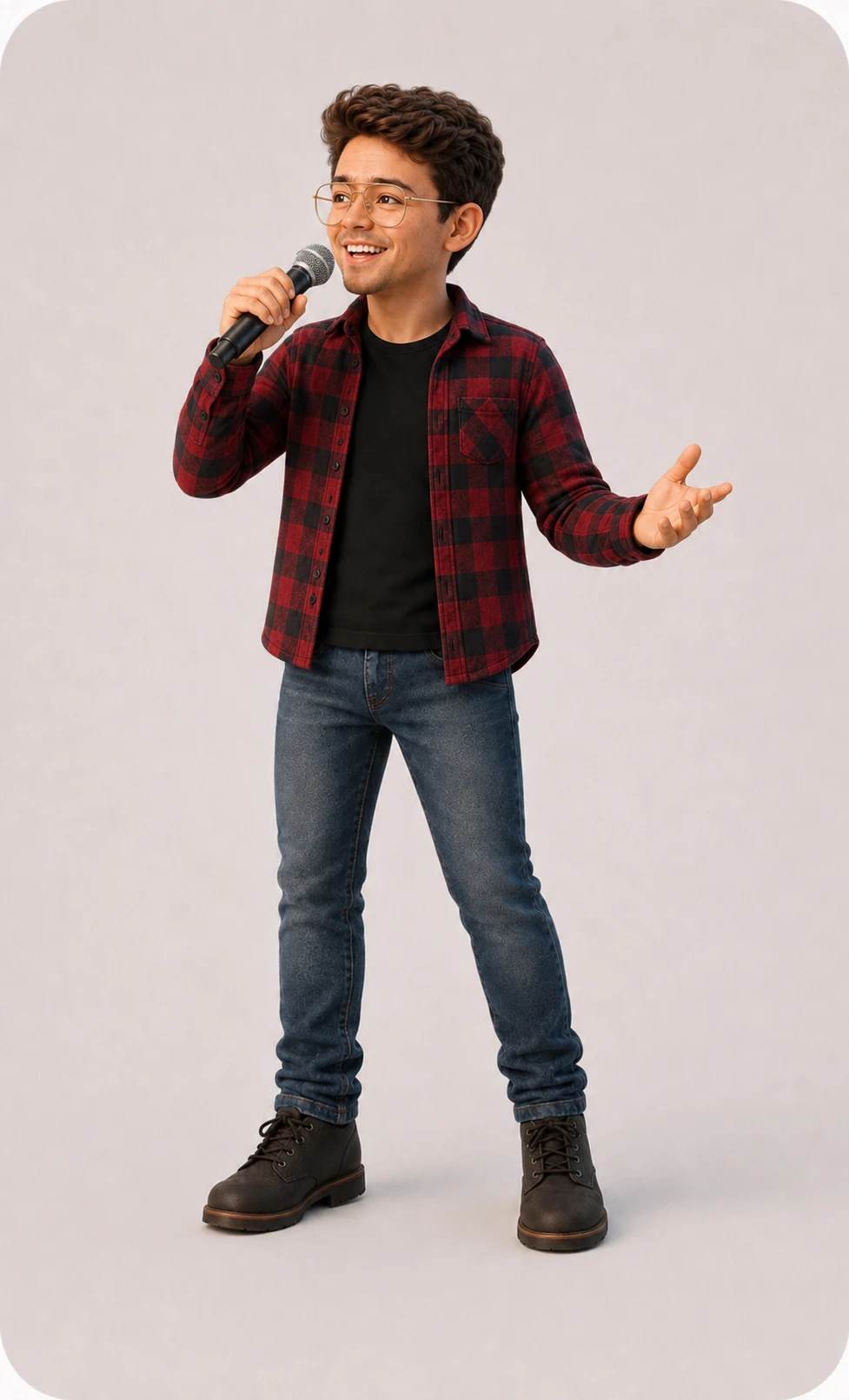 Stylized portrait of Andrew singing into a microphone
